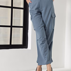 Light Grey Fly with Button Closure Relaxed Fit Cargo Trousers